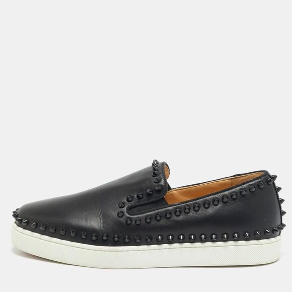 Christian Louboutin Shoes - Christian Louboutin Pik Boat Size 39.5 Black Leather Slip On Sneakers